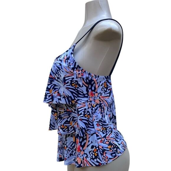 INTL Details Swim Tankini Top Women's Medium Multicolor Printed Tiered Ruffle - Picture 9 of 14